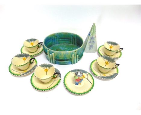 A GROUP OF ASSORTED CERAMICS  including Clarice Cliff 'Chintz' pattern pepper (a/f), Shorter jardiniere, Radford wall pocket 