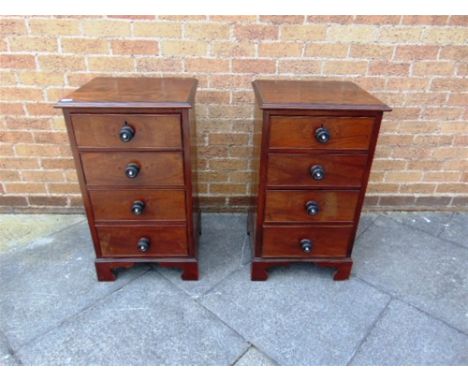 A PAIR OF GEORGE III STYLE MAHOGANY PEDESTAL CHESTS,  the moulded top over four graduated drawers on bracket feet, 48cm wide 
