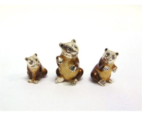 A SET OF THREE SATURNO SILVER AND ENAMEL BEARS,  the largest approximately 4cm high