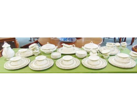 A ROYAL DOULTON 'FONTAINEBLEAU' BONE CHINA DINNER SERVICE comprising nine tea cups and ten saucers, five coffee cups and eigh