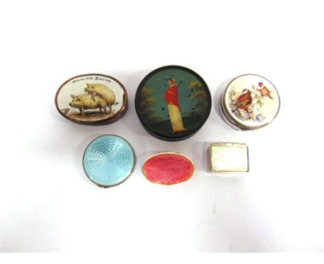 A SILVER AND ENAMEL BOX by Marius Hammer, London import marks 1910; a circular silver and enamel box, Glasgow import marks; a