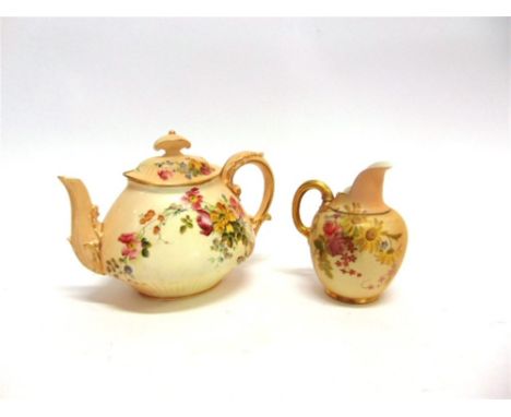 TWO ROYAL WORCESTER BLUSH IVORY ITEMS:  a jug, shape number 1094, puce printed mark to base with date code for 1913 and Rd No