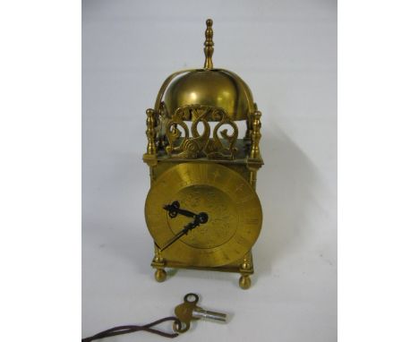 Antique brass Smiths lantern clock with key