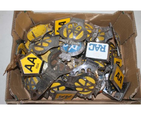 A collection of vintage car badges, mainly AA