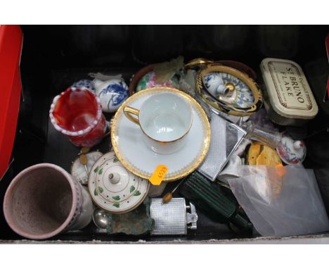 A collection of miscellaneous items to include French coffee can and saucer, Poole pottery beaker, pocket cigarette lighters,