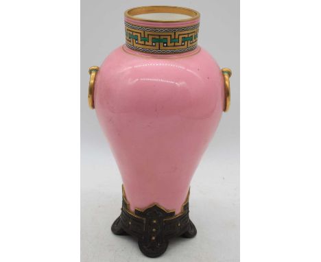 A 19th century Minton pink glazed vase, of baluster form, h.25cmLight crazing and rubbing to the gilt.Otherwise good.