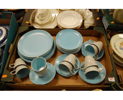 A Poole Pottery blue and grey part tea and dinner service 