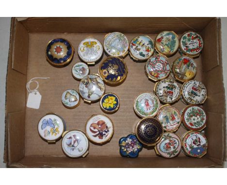 A collection of enamel and porcelain patch boxes, to include Crummles, Staffordshire Enamels and Royal Worcester