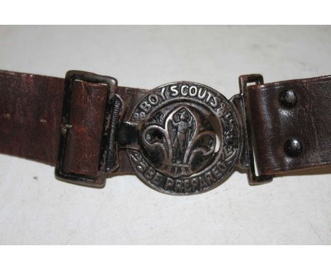 A vintage Boy Scouts leather belt, the buckle inscribed Be Prepared 