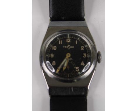 A Tresor steel cased wristwatch, having signed black dial, manual wind movement, case dia. 25mm, circa 1950s 