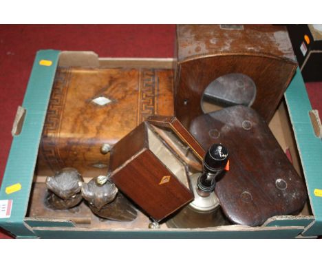 A collection of treen to include a  Victorian walnut box, and a Georgian tea caddy
