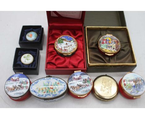 A collection of patch and pill boxes to include Halcyon Days, the 2014 Christmas Box, in original box with certificate