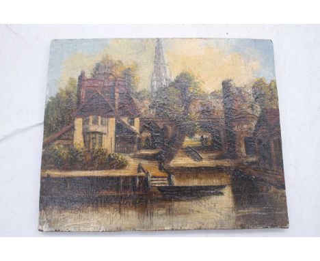Continental school, 19th century, town scene, oil on panel, unframed, 13x15.5cm