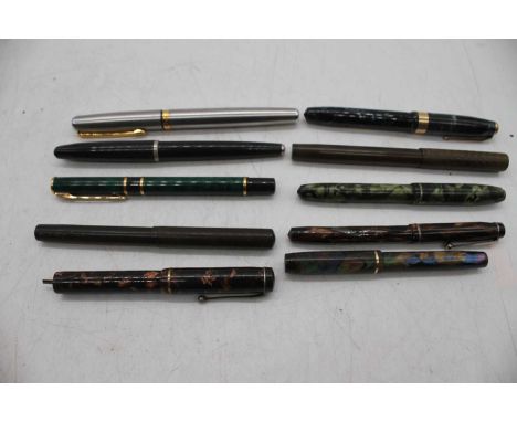 A collection of vintage fountain pens, to include a rare c.1935 Conway Stewart 'Dandy' No.720 in Peacock colourway, Conway St