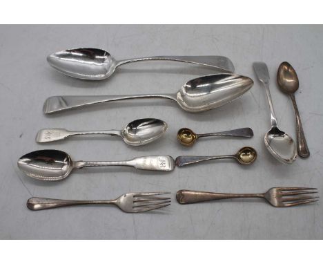 A George III silver serving spoon having engraved terminal, maker Peter, Ann &amp; William Bateman, London, together with var