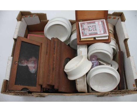A collection of vintage lantern slides; together with various glass and ceramics 