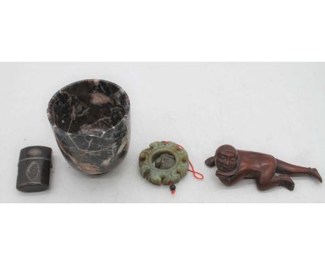 A small collection of miscellaneous items to include a 19th century tortoise shell and pewter inlaid case of hinged rectangul