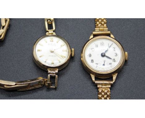 A lady's Tudor 9ct gold cased manual wind wristwatch (overwound), case dia.22mm, on 9ct gold meshlink bracelet; together with