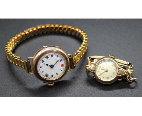 A lady's Rotary 9ct gold cased mechanical wristwatch, on gilt metal bracelet; together with a lady's vintage 9ct gold cased m