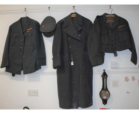 World War II issue RAF Flight Lieutenants uniform comprising Blazer, Jacket, trousers, great coat and hat. (5 pieces) 