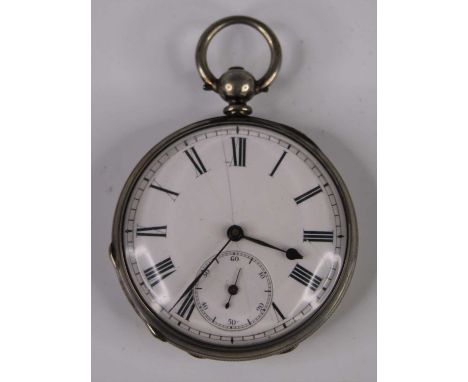 A gent's fine silver cased open faced pocket watch, having unsigned white enamel dial, keywind movement, case dia.48mm, in as