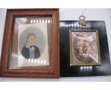 English school, early 20th century 3/4 length portrait of a boy, overpainted print within an oak surround, max dimensions 20x