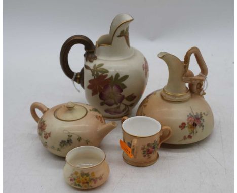 A Royal Worcester Old Ivory cleft jug, h.13cm; together with four Royal Worcester blush ivory items (5)All pieces appear in O