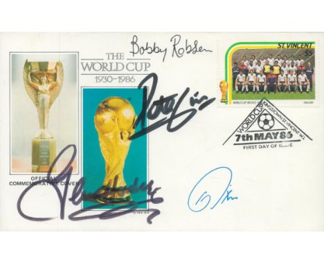 England Signed World Cup First Day Cover By Bobby Robson (1933-2009), Peter Shilton, Glenn Hoddle and Kerry Dixon. Good condi
