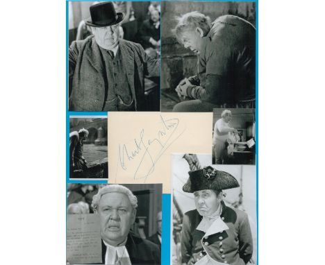 Charles Laughton 12x8 inch signature piece includes signed album page and 6 vintage black and white photos attached to blue c