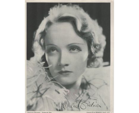 Marlene Dietrich signed 10x8inch vintage photo. Good condition. All autographs are genuine hand signed and come with a Certif