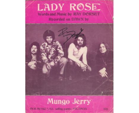 Mungo Jerry British Rock Band Vintage 'Lady Rose' Sheet Music Signed By Ray Dorset. Good condition. All autographs are genuin