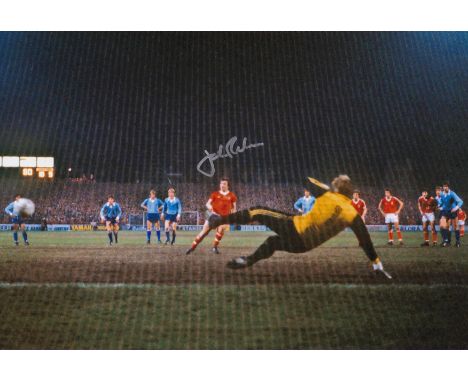 Autographed JOHN ROBERTSON 12 x 8 photo : Col, depicting Nottingham Forest's JOHN ROBERTSON scoring his side's second goal fr