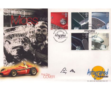 Sport. F1 Stirling Moss OBE signed on his own Autographed Editions First Day Cover. Signed in black ink. 5 British stamps wit