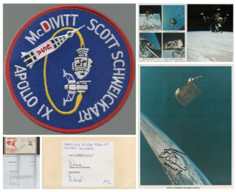 Space. Apollo IX Collection. Rusty Schweickart Signed 10 x 8 inch colour photo. James McDivitt Signed Apollo 9 FDC. Unsigned 