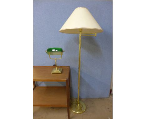 A brass standard lamp and desk lamp