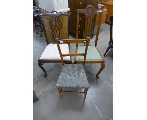 A Chippendale Revival mahogany chair and two Edward VII chairs