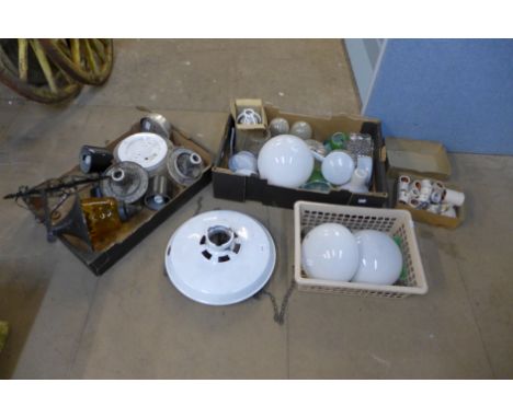 Three boxes of vintage lighting, etc.