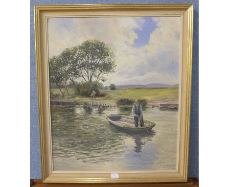 W. Strathern, The Ferry, oil on panel, framed