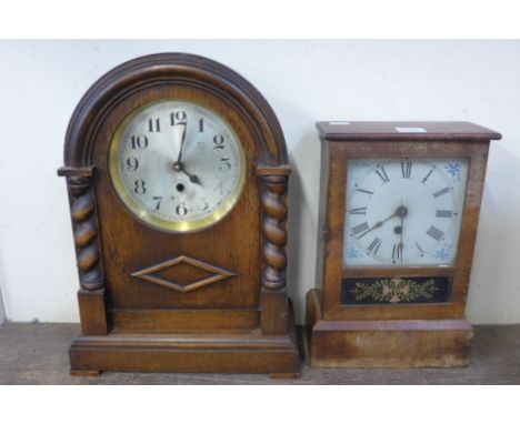 A 19th Century American walnut shelf clock and oak mantel clock