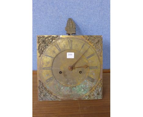 A 19th Century brass 8-day longcase clock movement and dial, a/f