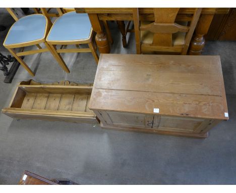 A pine cupboard and wall shelf