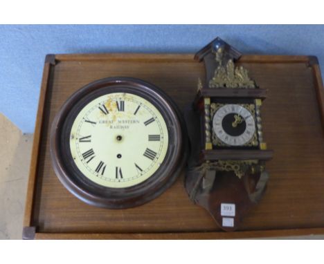 A Dutch wall clock and reproduction GWR wall clock