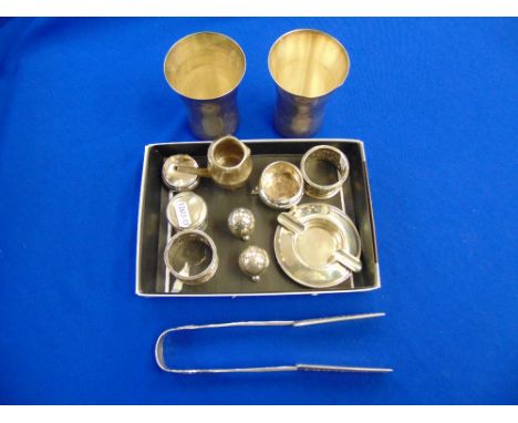 Five Silver items, ashtray, napkin rings, sugar nibs etc.