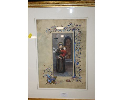 A FRAMED AND GLAZED ANTIQUE FULL LENGTH PORTRAIT OF A MAN AND CHILD WITH GOLD LEAF DETAIL ENTITLED REMINISCE ME 
