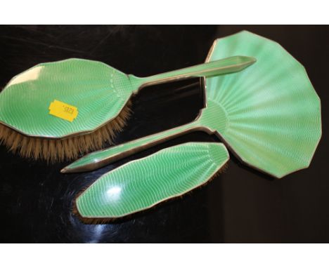 A HALLMARKED SILVER ENAMEL PART DRESSING TABLE SET