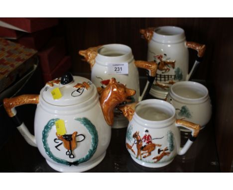 A FIVE PIECE CERAMIC HUNTING TEA SERVICE 
