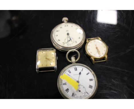 TWO VINTAGE WRISTWATCHES TO INCLUDE A TITONI EXAMPLE TOGETHER WITH TWO POCKET WATCHES