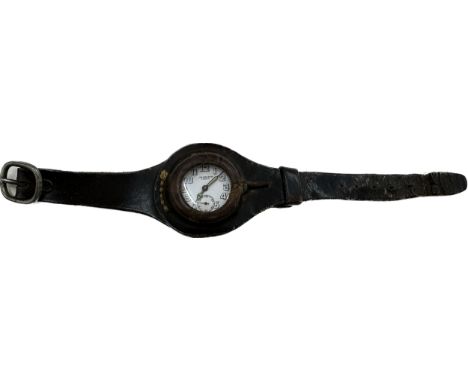 WW1 era military trench watch, dial marked Benson London, in original leather strap, untested