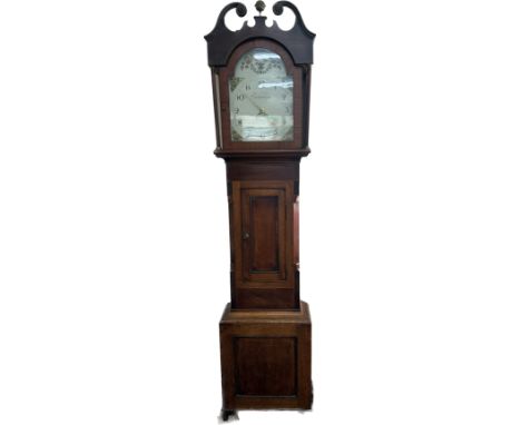 Victorian Oak cased grandfather clock with painted face overall height approximately Height 87 inches, width 20 inches, Depth