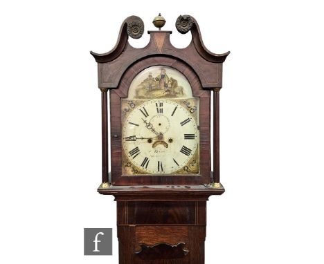 A 19th Century oak and mahogany longcase clock by J Reynolds, eight day striking movement enclosed by a glaze over a long tru